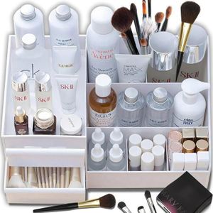 Organisateur Maquillage 2 En 1 Avec Pot à Pinceaux Détachable - Plateau Transparent Pour Coiffeuse Salle De Bain - Vert