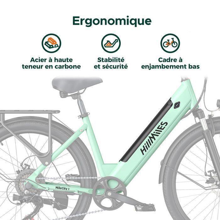 HillMiles Miletrail Vélo électrique 250W – Autonomie 120KM – Batterie 36V 13AH – Pliant ? Confortable Et Pratique Pour Vos Trajets Quotidiens