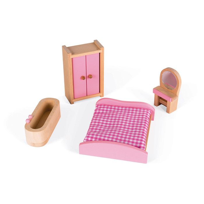 Janod Maison De Poupée Mademoiselle – 3 étages, 11 Accessoires, Portes Magnétiques – Bois MDF – Dès 3 Ans – Rose