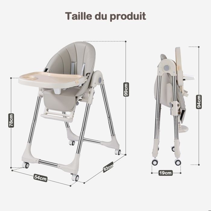 Chaise Haute Bébé 3 en 1 Pliable et Réglable Grise et Blanche - Ciel Chaise Haute Bébé 3 en 1 Pliable et Réglable Grise et Blanche - Ciel