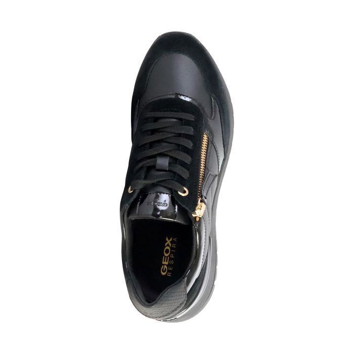 Baskets GEOX Respira Pour Femme - Noires, Cuir Et Textile Pailleté, Taille UK5 - Neuves Sans Boîte