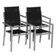 Lot de 4 chaises de jardin en textilène et aluminium - HAPPY GARDEN - Gris/Noir - Empilables-0