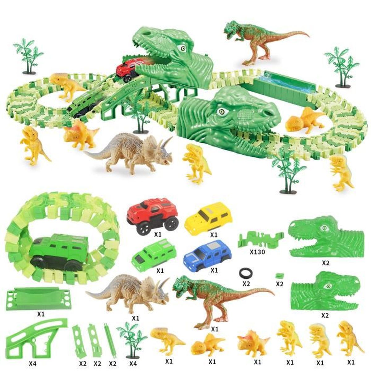 Dinausaures Enfant Jouet de Circuit Voiture 153 Pièces Dinosaures Jouet avec Circuit Cars Electrique Jeux Educatif Cadeau pour Enfants Garçon Fille 3 4 5 6 Ans 