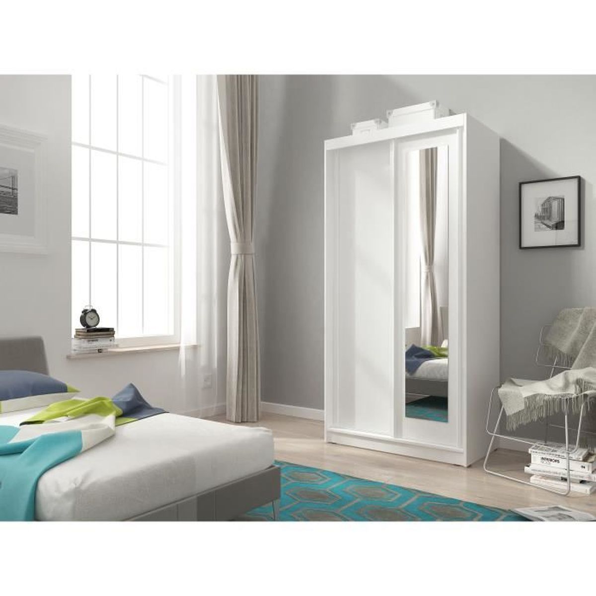 Armoire De Chambre Avec Miroir 2 Portes Coulissantes Style