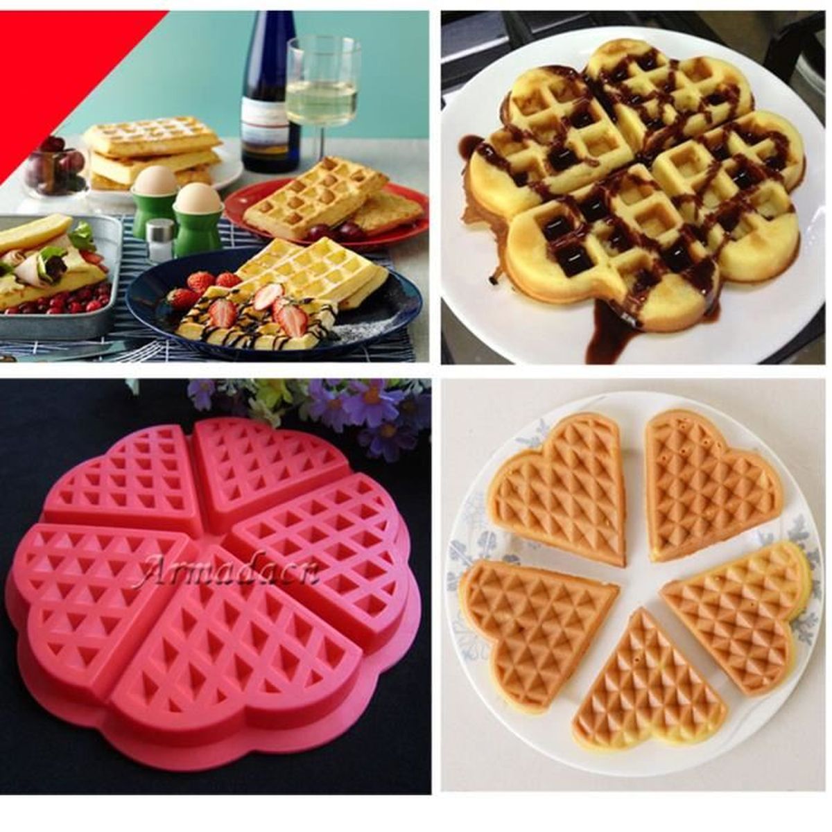 Moule Silicone Rouge En Forme De Coeur De Gaufres Bricolage