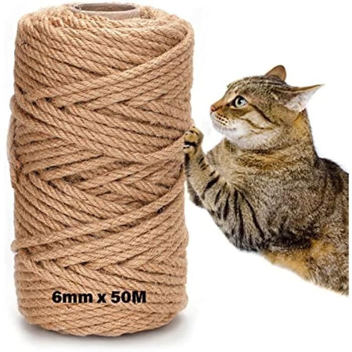 Rouleau De Corde En Sisal Naturel 100 M X 6 Mm - Pour Arbre à Chat, Griffoir DIY, Décoration - 100% Biodégradable Et Sans Produits Chimiques - 4