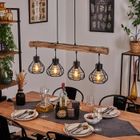 Suspension - HOFSTEIN - Gainesville - Bois et métal gris - 4 lampes - Vintage