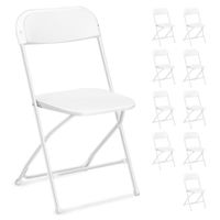 Lot de 10 chaises pliantes en plastique blanc, sièges commerciaux empilables portables intérieurs et extérieurs avec cadre en acier