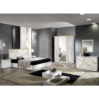 Chambre complète 160*200 Blanc/Or - CROSS - Blanc - Bois - Lit : L 165 x l 206 x H 106 cm - Chambre complète