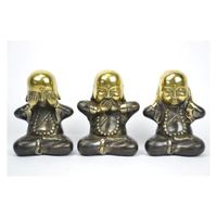 Les 3 moines "secret du bonheur". Statuettes en bronze massif.  Doré