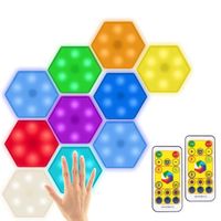 AuTech® DIY RGB Applique Murale Hexagonal Assemblée Tactile LED Touch Sensitive Sans Fil Veilleuse - 10PCS + 2 Télécommandes