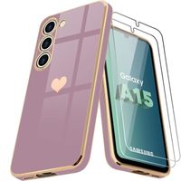 Coque + Verres Trempés - Samsung - Galaxy A15 4G-5G - Violet - Antichoc - Motif Cœur