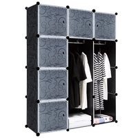 NAIZY DIY Armoire Penderie à Monter Soi-Même en Plastique - Système d'étagères Enfichables avec Porte - 12 Cubes Noir