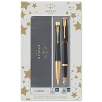PARKER Urban Coffret cadeau Duo : stylo plume et stylo bille, noir mat, attributs dorés