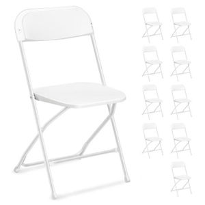 FAUTEUIL JARDIN  Lot de 10 chaises pliantes en plastique blanc, sièges commerciaux empilables portables intérieurs et extérieurs avec cadre en acier