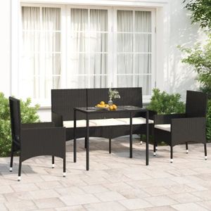 Ensemble table et chaise de jardin Atyhao Salon de jardin 4 pcs avec coussins Noir Résine tressée A319504 60299