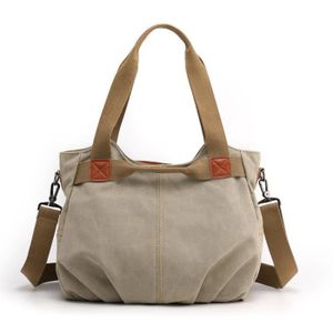 SAC À MAIN Sac à Main en Toile Femme Sac Bandoulière Grande Capacité Sac d'épaule Couleur Unie Pour Travail Loisir Shopping - Kaki