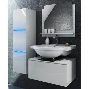 SALLE DE BAIN COMPLETE Ensemble meubles de salle de bain collection OWL, coloris blanc mat et brillant avec une colonne