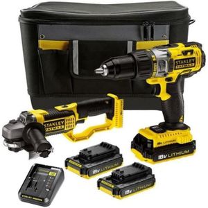 Perceuse + Meuleuse SANS FIL18V Stanley FATMAX 18V FMCK464D2 + 2 Batteries + Chargeur et sacoche