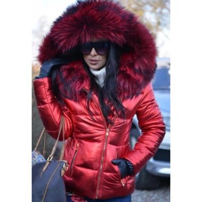 Doudoune a Capuche en Fausse Fourrure Femme Rouge Rouge Cdiscount Pret a Porter