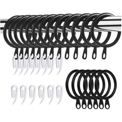 50 Pièces Anneaux Rideaux 30 Mm + Crochets - Kit Complet Argent Pour Tringles Rideaux Salle De Bain Et Fenêtres