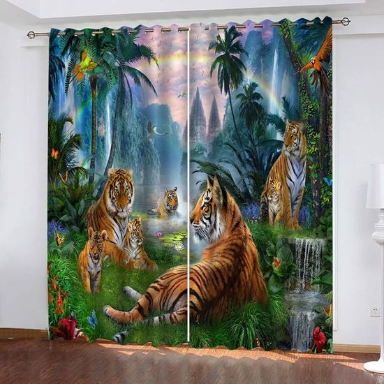 Rideaux Occultants Léopard 2 Pièces - 140x160 Cm, Thermique, Anti-UV, à Oeillets - 9