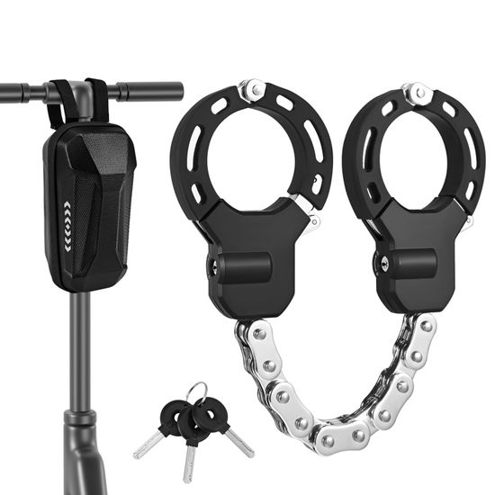 Antivol Menotte Avec Chaîne Pour Trottinette, Vélo, Scooter - Longueur 87 Cm (chaîne 60 Cm), Avec Sac étanche
