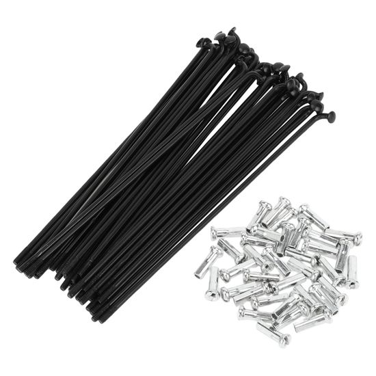 Kit De Rayons De Vélo Universels Motoforti 14G 87 Mm - Acier Carbone Noir - 36 Rayons + 36 écrous