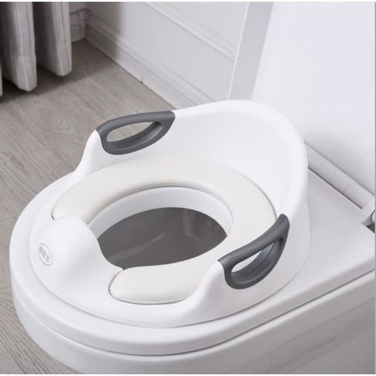 Réducteur de Toilette pour Bébé - Marque - Modèle - Siège de Toilette avec Coussin et Poignée - Blanc