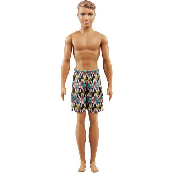 Barbie Plage poupée Ken châtain avec short de bain motifs triangles, jouet pour enfant, FJF09