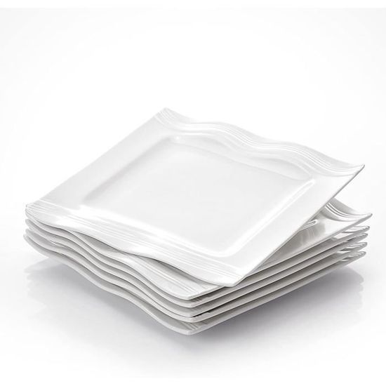 Lot De 3 Assiettes Carrées En Porcelaine Blanche - Service De Table