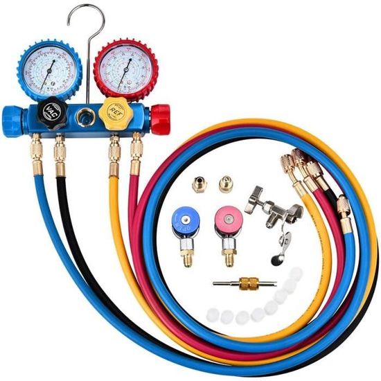 Kit Manomètre Collecteur Climatiseur R1234YF - Compatible R134A R404A Avec Tuyaux Et Adaptateurs