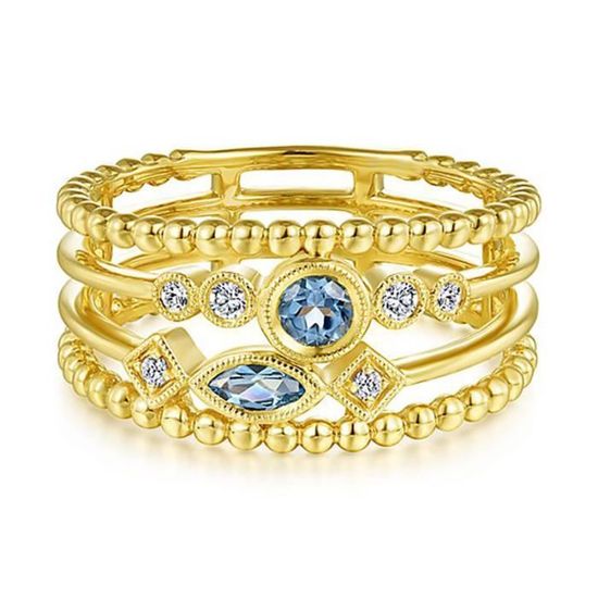 Bague En Or Jaune 14K Avec Pierre Bleue - Bijou Occasion - Modèle 108-12/A30