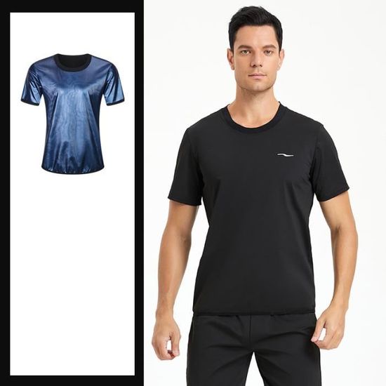 T shirt de Sudation Homme Col rond Manches courtes Elastique Fitness Musculation Bruler des graisses Suer plus Cycle de chaleur
