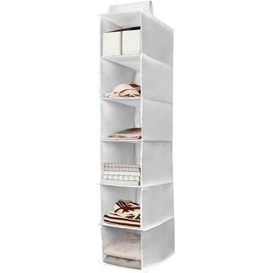 YINGG G Armoire de rangement à suspendre en tissu à 6 étagères robuste avec 2 sangles larges - Étagère de rangement durable pour pulls, chaussures, accessoires (gris, 20 cm