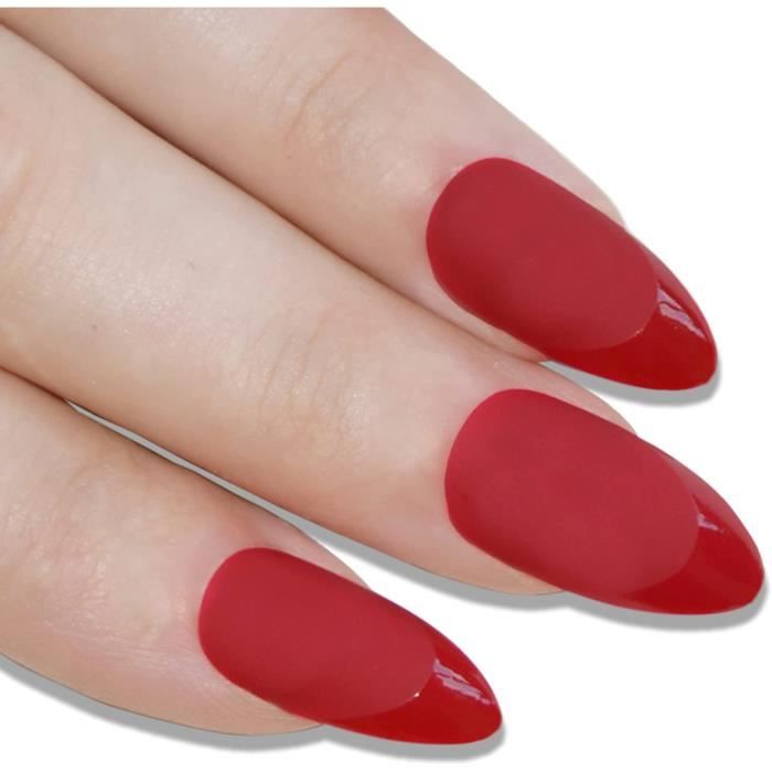 oriëntatie Omgekeerd Overleven Faux Ongles Rouge Mat Stiletto 24 Longue Faux bouts d'ongles acrylique avec  colle - Cdiscount Au quotidien