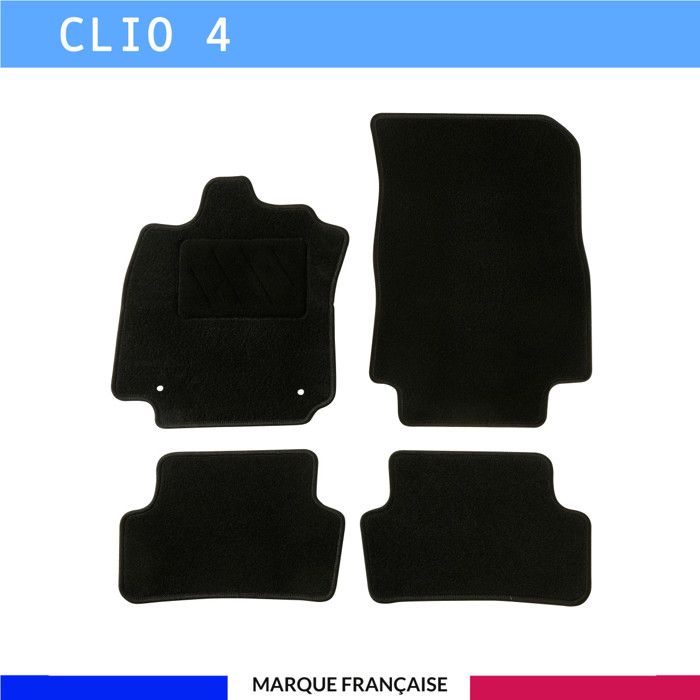 Tapis de sol voiture - Sur mesure pour Renault CLIO 4 (09/2012-05/2019) - Moquette Antidérapante - Clips et Scratch - 4 pièces