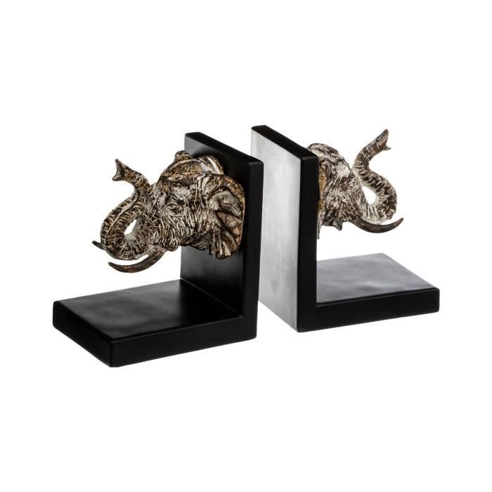 Atmosphera - Serre-Livres Éléphant en résine gravée H 13 cm Noir Et Blanc