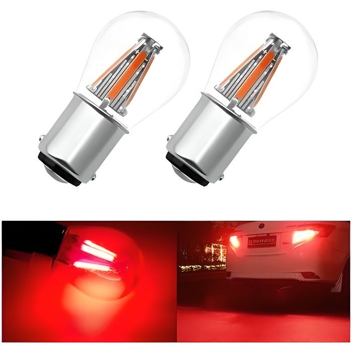 Ampoules LED P21/5W 4 Filaments Bay15D Rouge pour feux arrière voitures 12V