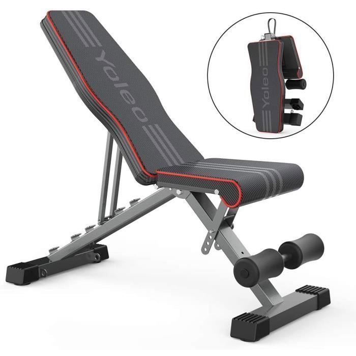 Banc de Musculation Pliable Multifonction, Banc d'entraînement Réglable Abdominaux et Dorsaux Inclinable 0 - 180°