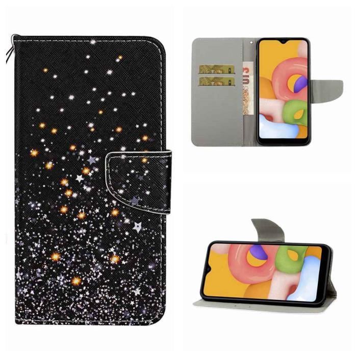 Coque pour Samsung Galaxy A20e,Premium PU en Cuir de Protection Écran Peint Support à Rabat Miagnétique Étoiles