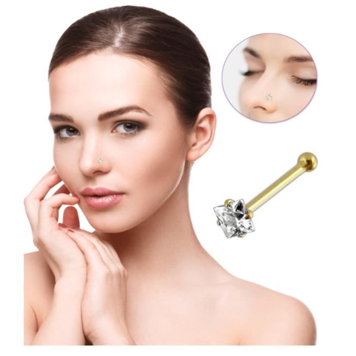 Bijou Pierre Précieuse Piercing Épingle de Nez En Or 9 carats Zircon Cubique CZ Carré 1.5mm Broché