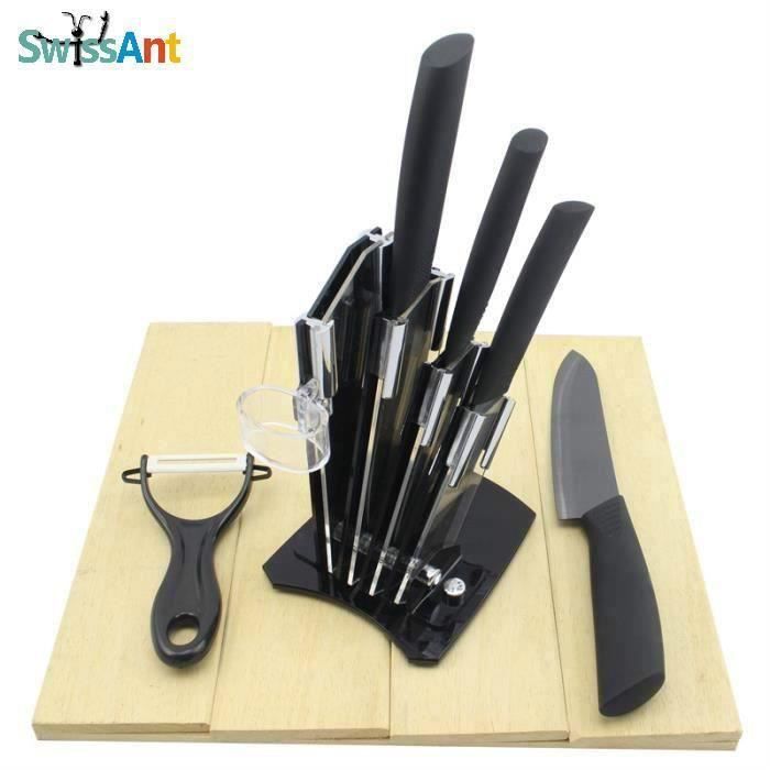 Set de Couteau en Céramique-Porte Couteaux de Cuisine+4pcs Couteaux+Eplucheur Noir