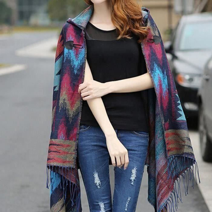 Aux Femmes Batwing Cap Poncho Knit Top Cardigan Chandail Manteau Hanche Écharpe Châle Bleu Foncé