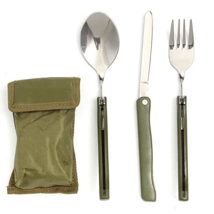 Kit 3 Ménagère Couverts Couteau Cuillère Fourchette Laguiole Portable Camping