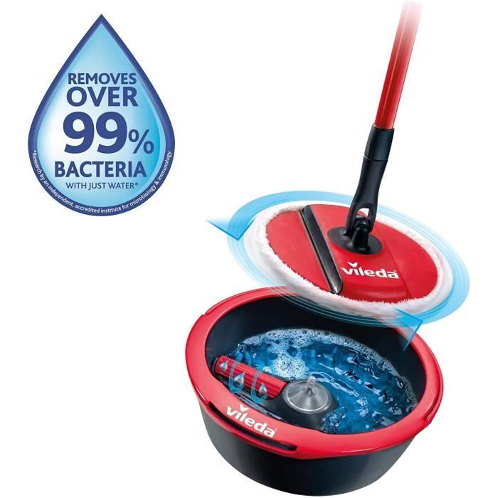 Vileda Spin & Clean Balai laveur, Noir et Rouge, Seau rond et compact