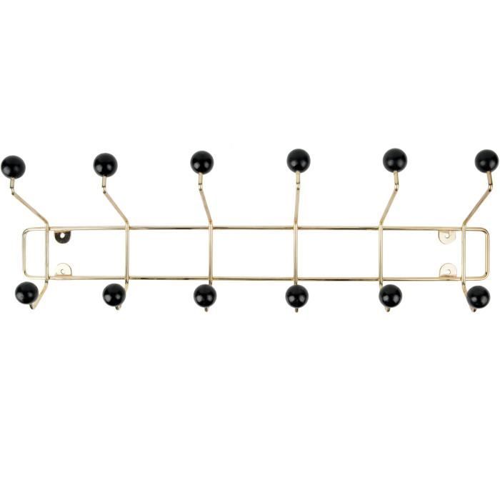 pt, PT2952 Porte-manteaux mural Saturnus XL Métal or doré Boules plastique noir H15 x 53,5 x 10 cm