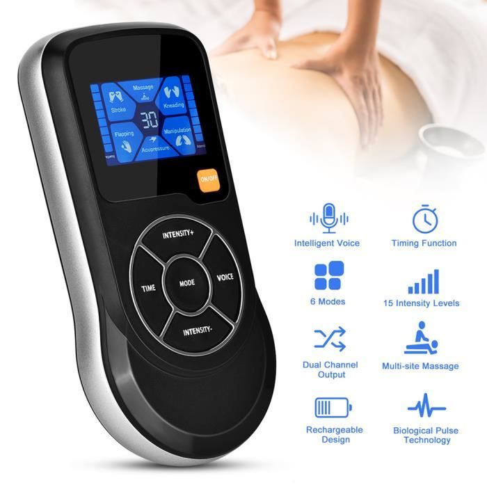 Électrostimulateur Tens Rechargeable Antidouleur Stimulateur Musculaire avec 6 Modes pour Massage Tension Musculaire -LON