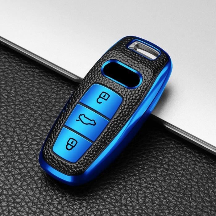 Coque clé,Coque de protection pour clé de voiture, étui en TPU et cuir pour Audi A6, A6L, A7, A8, Q8, e-tron, C8, D5, - Type blue