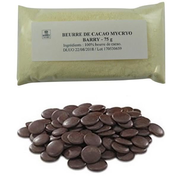 Beurre de cacao Mycryo 75 g + Chocolat de couverture Noir Extra-Bitter Guayaguil pistoles 64% Cacao Barry 1 kg